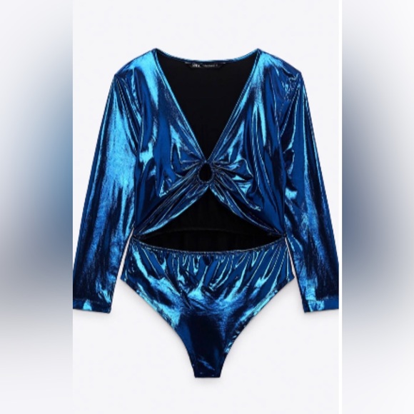 Zara Blue Metallic Body Suit - Picture 1 of 11